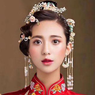 Set: Butterfly Bridal Hair Combs + Hair Pins + Drop Earrings
