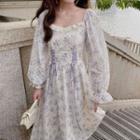 Floral Square-neck Lace Tie-strap Dress