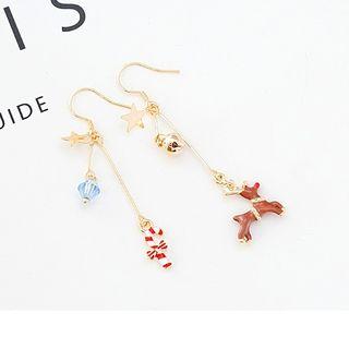 Non-matching Christmas Deer Star Dangle Earring