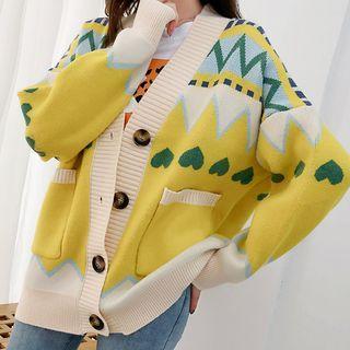 Heart Print Medium Long Cardigan