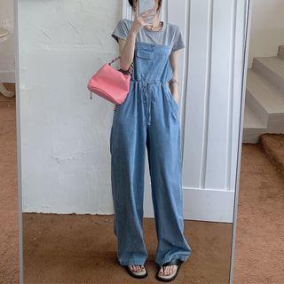 Drawstring Denim Wide Leg Jumper Pants