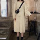 Crew-neck Long-sleeve Cable-knit Dress Almond - One Size
