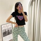 Letter Heart-illustrated Cropped T-shirt
