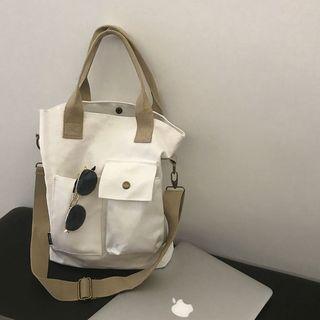 Multi-pocket Canvas Tote Bag Off-white - One Size