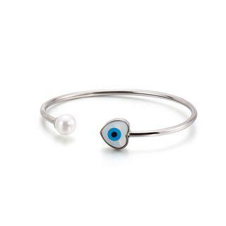 Fashion Creative Devils Eye Imitation Pearl 316l Stainless Steel Bangle Silver - One Size