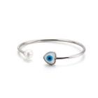 Fashion Creative Devils Eye Imitation Pearl 316l Stainless Steel Bangle Silver - One Size