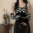 Checkered Knit Camisole Top / Cardigan