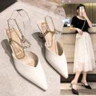 Pointed Chain Strap Flared Heel Mules