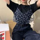 Plain T-shirt / Flower Print Camisole Top