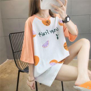 Fruit Print Raglan Elbow-sleeve T-shirt