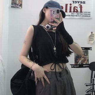 Sleeveless Drawcord Crop Top