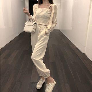 Set: V-neck Light Jacket + Camisole Top / Cropped Pants