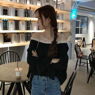 Off Shoulder Long-sleeve Chiffon Top As Shown In Figure - One Size