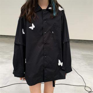Long-sleeve Butterfly Print Loose Fit Shirt As Shown In Figure - One Size
