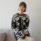 Wool Blend Floral Print Sweater