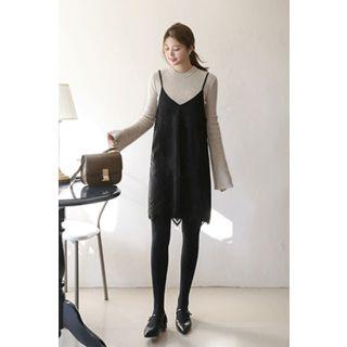 Spaghetti-strap Laced Faux-suede Dress
