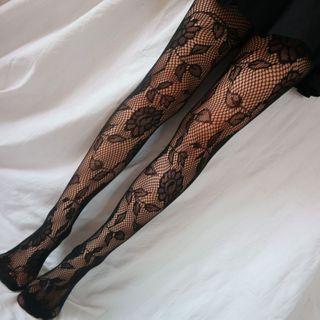 Floral Tights 1 Pc - Black - One Size