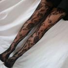 Floral Tights 1 Pc - Black - One Size