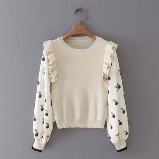 Chiffon Panel Ruffled Sweater