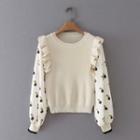 Chiffon Panel Ruffled Sweater