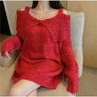 Cold-shoulder Mini Sweater Dress Red - One Size