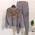 Set: Eagle Print Knit Top + Harem Pants