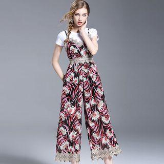 Set: Lace-trim Chiffon Jumper Pants + T-shirt
