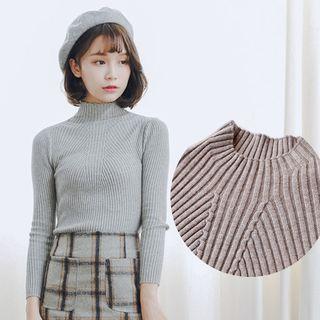 Mock Neck Rib Plain Sweater