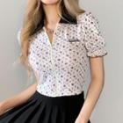 Puff-sleeve Collar Floral Top