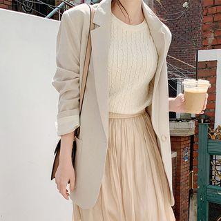 One-button Linen Blend Blazer Oatmeal - One Size