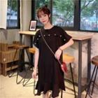 Short-sleeve Faux Pearl Mini A-line Dress