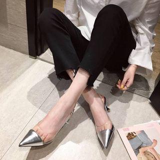 Transparent Panel Pointed Slingback Kitten Heel Pumps