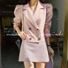 Puff-shoulder Double-breasted Cropped Blazer