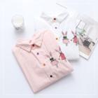 Long-sleeve Rabbit Embroidery Contrast Buttoned Shirt