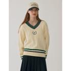 Contrast-trim Cable-knit Sweater Ivory - One Size