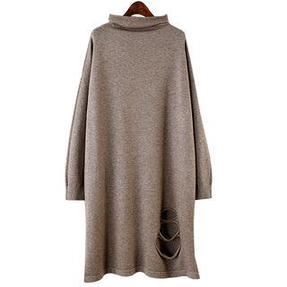 Long-sleeve Mock Neck Cut Out Knit Dress