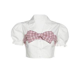 Short-sleeve Bow Accent Crop Shirt