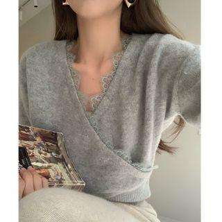 Long-sleeve Lace V-neck Sweater