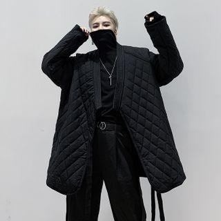 Tie-waist Plain Quilted Wrapped Coat