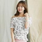 Off-shoulder Short-sleeve Floral Pattern Top