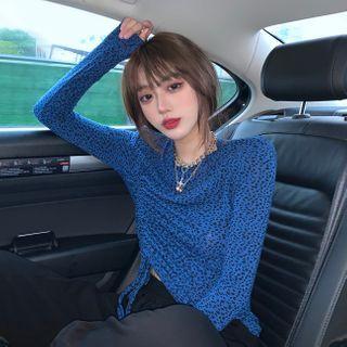 Long-sleeve Leopard Slim-fit Top As Figure - One Size