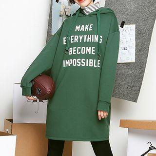 Mock Two-piece Striped Panel Lettering Hoodie Dress