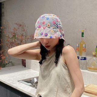 Floral Embroidered Mesh Bucket Hat As Shown In Figure - One Size
