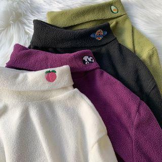 Fleece Lining Print Embroidered Top