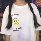 Smiley Print Elbow-sleeve T-shirt