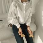 Long-sleeved Frill Trim Blouse