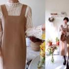 Squared-neck Pinafore Dress With Sash