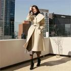 Wide-collar Wool Blend Coat Beige - One Size