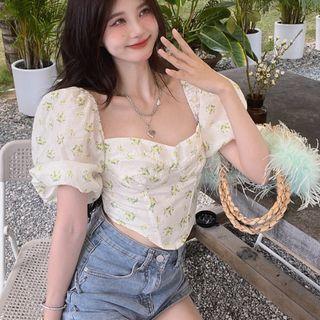 Short-sleeve Floral Print Corset Top