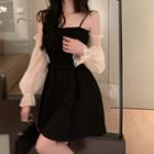 Long-sleeve Cold Shoulder Dress Black - One Size